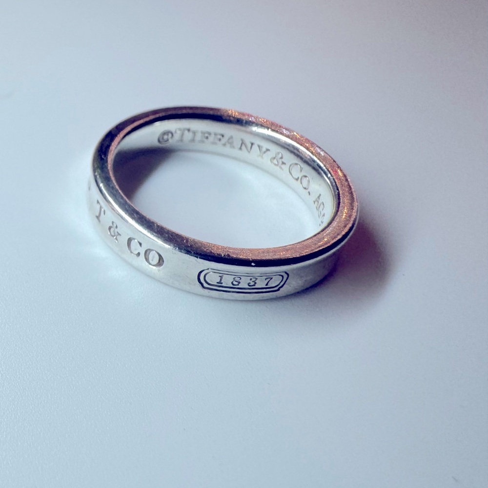 Tiffany and Co Thin Concave Band Ring SZ 4 AG 925 Vintage Collectible 1837 AUTH - Picture 7 of 11
